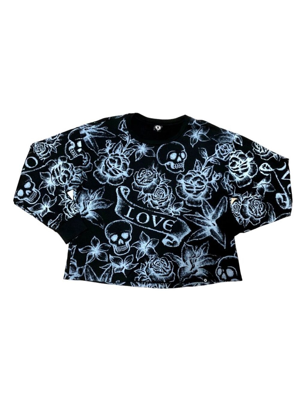 Circle X Skulls Tattoo Black Sweatshirt Sz M Skulls And Roses All Over Print